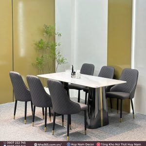 BÀN ĂN TINH THỂ 1M6, CHÂN D6, 6 GHẾ SHERATON