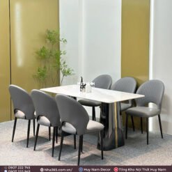 BÀN ĂN TINH THỂ 1M6, CHÂN D6, 6 GHẾ PONI