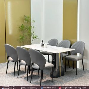 BÀN ĂN TINH THỂ 1M6, CHÂN D6, 6 GHẾ PONI