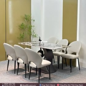 BÀN ĂN TINH THỂ 1M6, CHÂN C27, 6 GHẾ PONI - Ảnh 3
