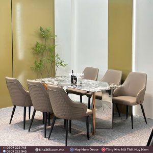 BÀN ĂN TINH THỂ 1M6, CHÂN D7, 6 GHẾ C55