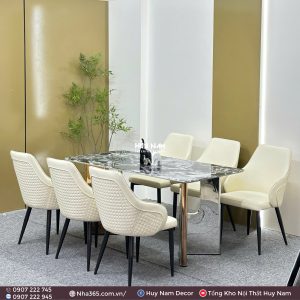 BÀN ĂN TINH THỂ 1M6, CHÂN D7, 6 GHẾ C55