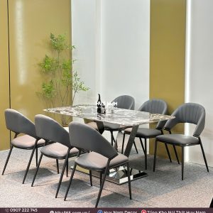 BÀN ĂN TINH THỂ 1M6, CHÂN W, 6 GHẾ VISION