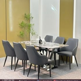 BÀN ĂN TINH THỂ 1M6, CHÂN W, 6 GHẾ C55 - Ảnh 3