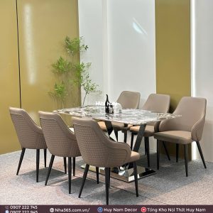 BÀN ĂN TINH THỂ 1M6, CHÂN W, 6 GHẾ C55