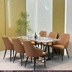 BÀN ĂN TINH THỂ 1M6, CHÂN W, 6 GHẾ C55