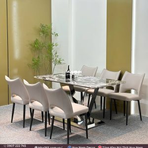 BÀN ĂN TINH THỂ 1M6, CHÂN W, 6 GHẾ C98