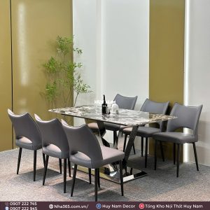 BÀN ĂN TINH THỂ 1M6, CHÂN W, 6 GHẾ C98