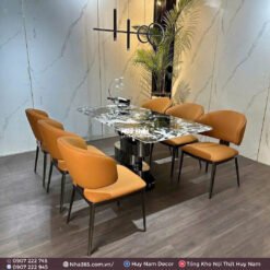 BÀN ĂN TINH THỂ 1M6, CHÂN 4T, 6 GHẾ LUX