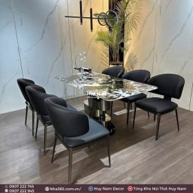 BÀN ĂN TINH THỂ 1M6, CHÂN 4T, 6 GHẾ LUX - Ảnh 3