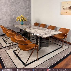 BÀN ĂN ĐÁ CẨM THẠCH 2M4, CHÂN ĐỐI D1, 8 GHẾ LEO CHAMPAGNE BÀN ĂN ĐÁ CẨM THẠCH 2M4, CHÂN ĐỐI D1, 8 GHẾ LEO CHAMPAGNE