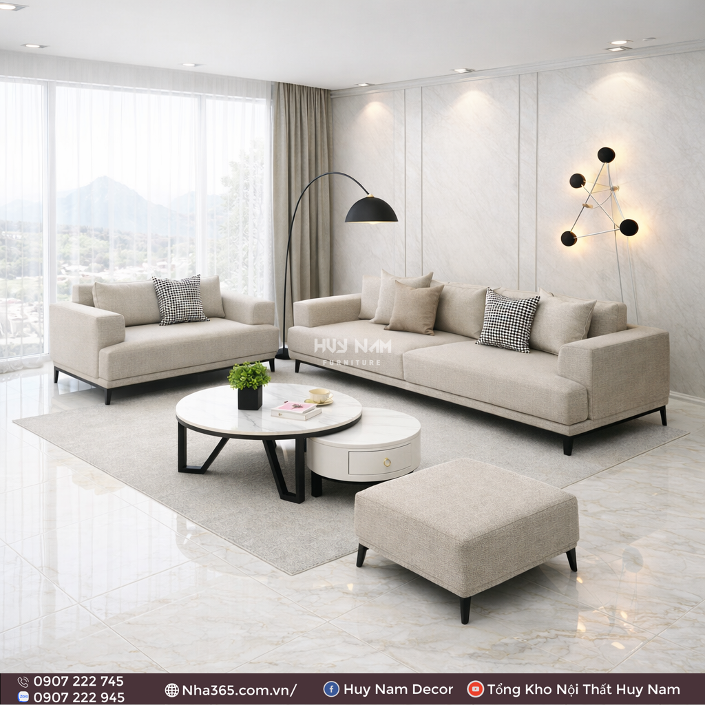 sofa sf2050 màu kem phòng khách hiện đại