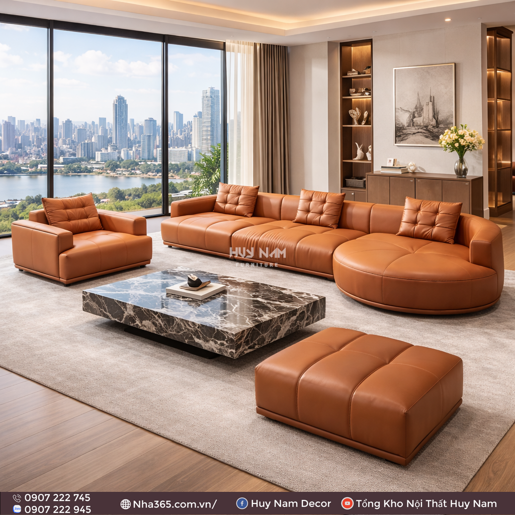 Sofa Hiện Đại SF-2067 Cao Cấp | Sofa Da Nappa Chống Cào, Xoá Mực