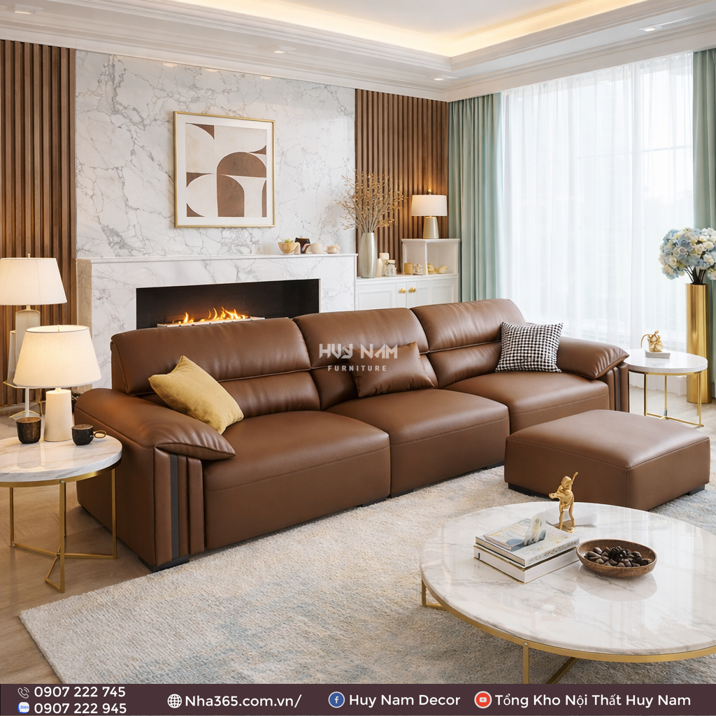 Sofa Hiện Đại SF-2080 Cao Cấp | Sofa Da Nappa Chống Cào, Xoá Mực