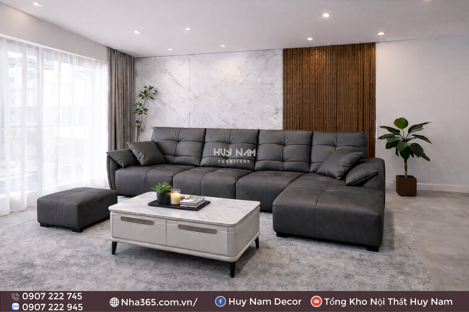 Sofa Hiện Đại SF-2084 Cao Cấp | Sofa Da Nappa Chống Cào, Xoá Mực