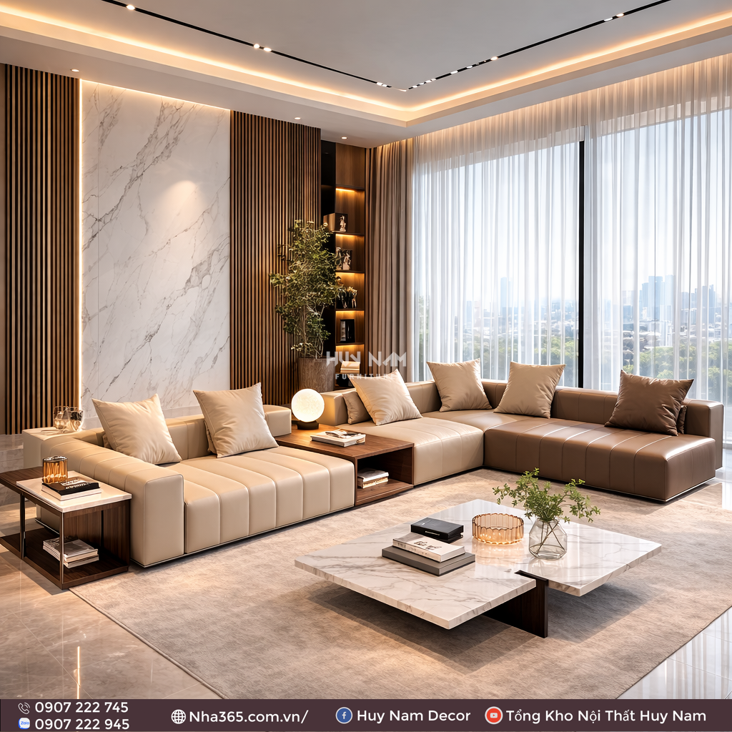 Sofa Hiện Đại SF-2105 Cao Cấp | Sofa Da Nappa Chống Cào, Xoá Mực