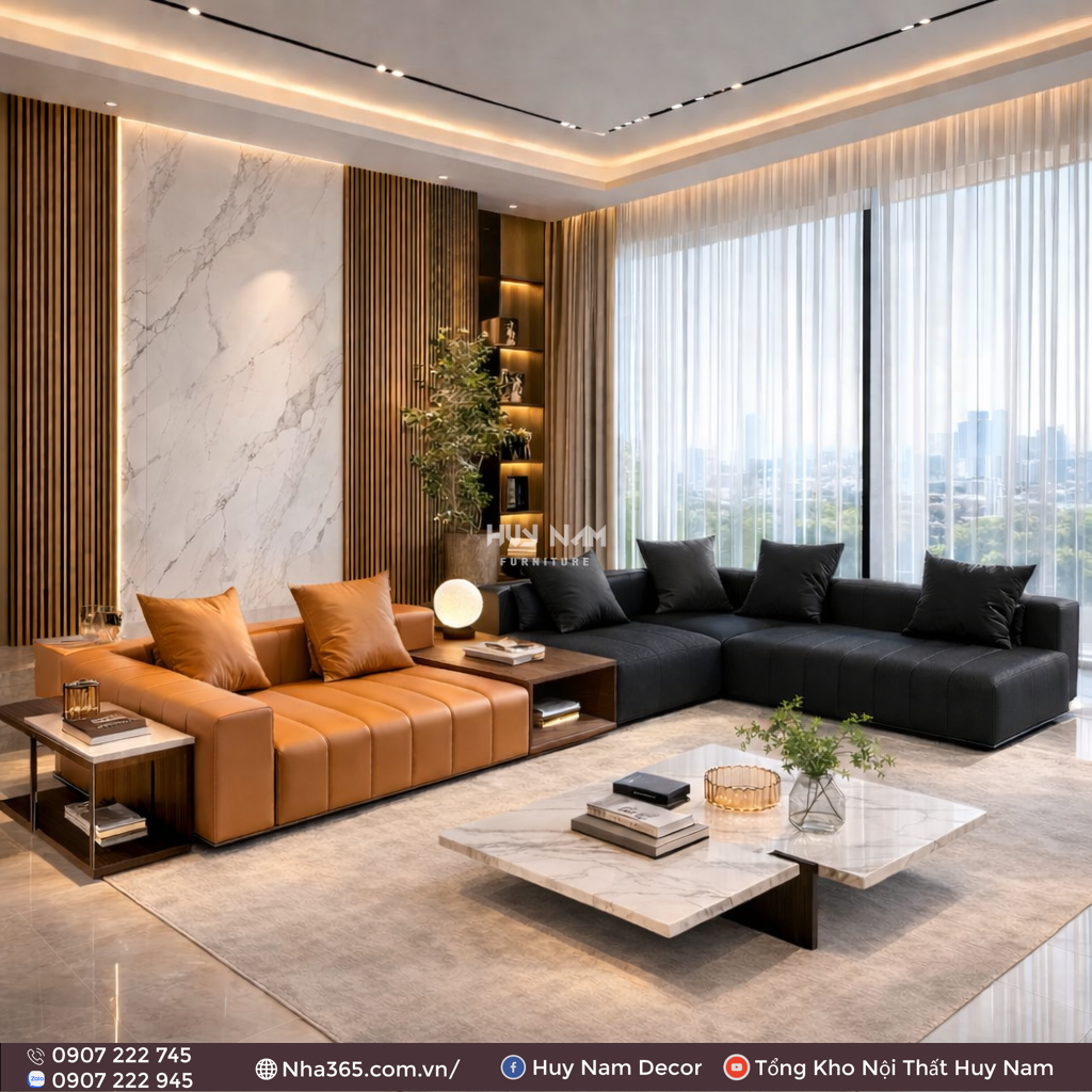 Sofa Hiện Đại SF-2105 Cao Cấp | Sofa Da Nappa Chống Cào, Xoá Mực