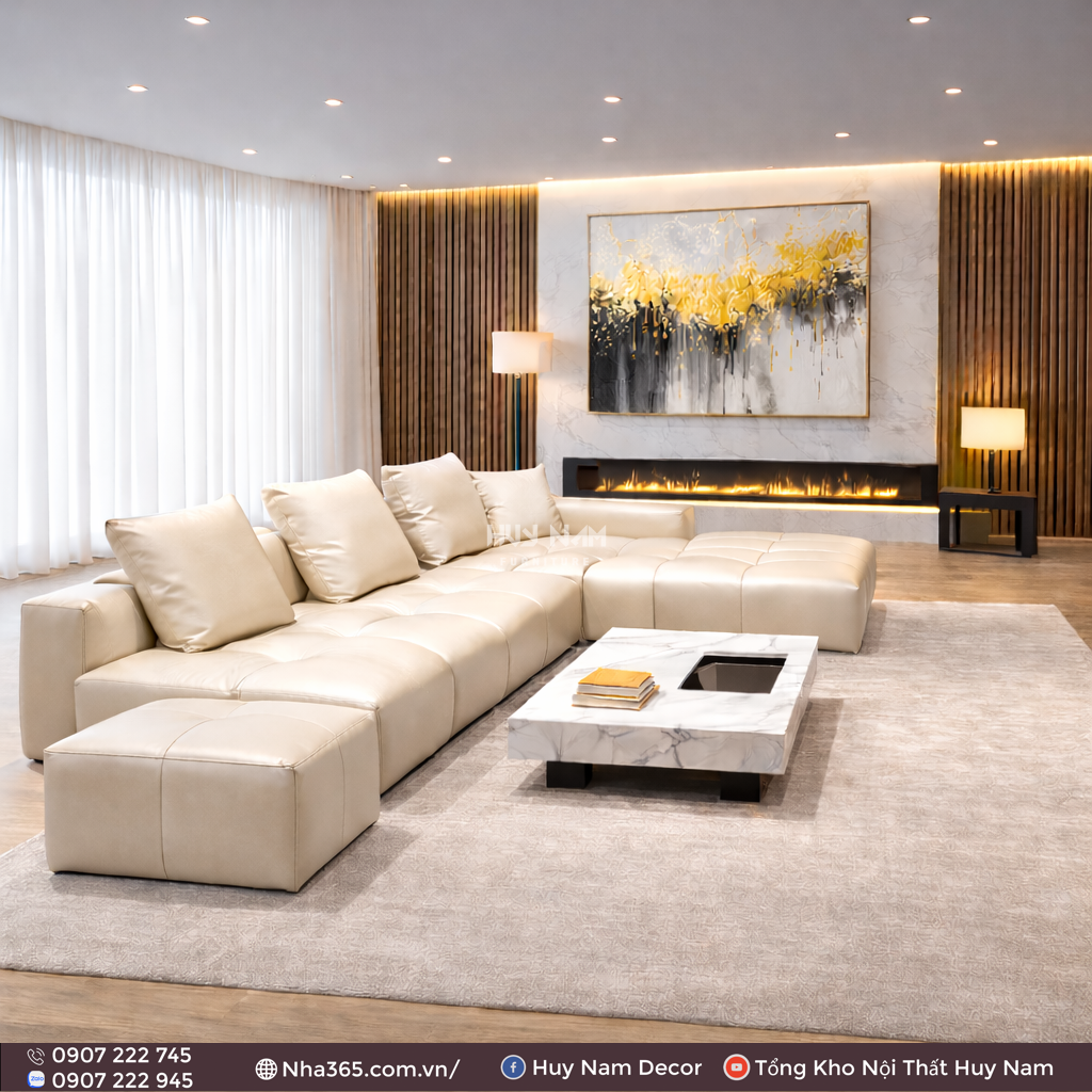Sofa Hiện Đại SF-2107 Cao Cấp | Sofa Da Nappa Chống Cào, Xoá Mực