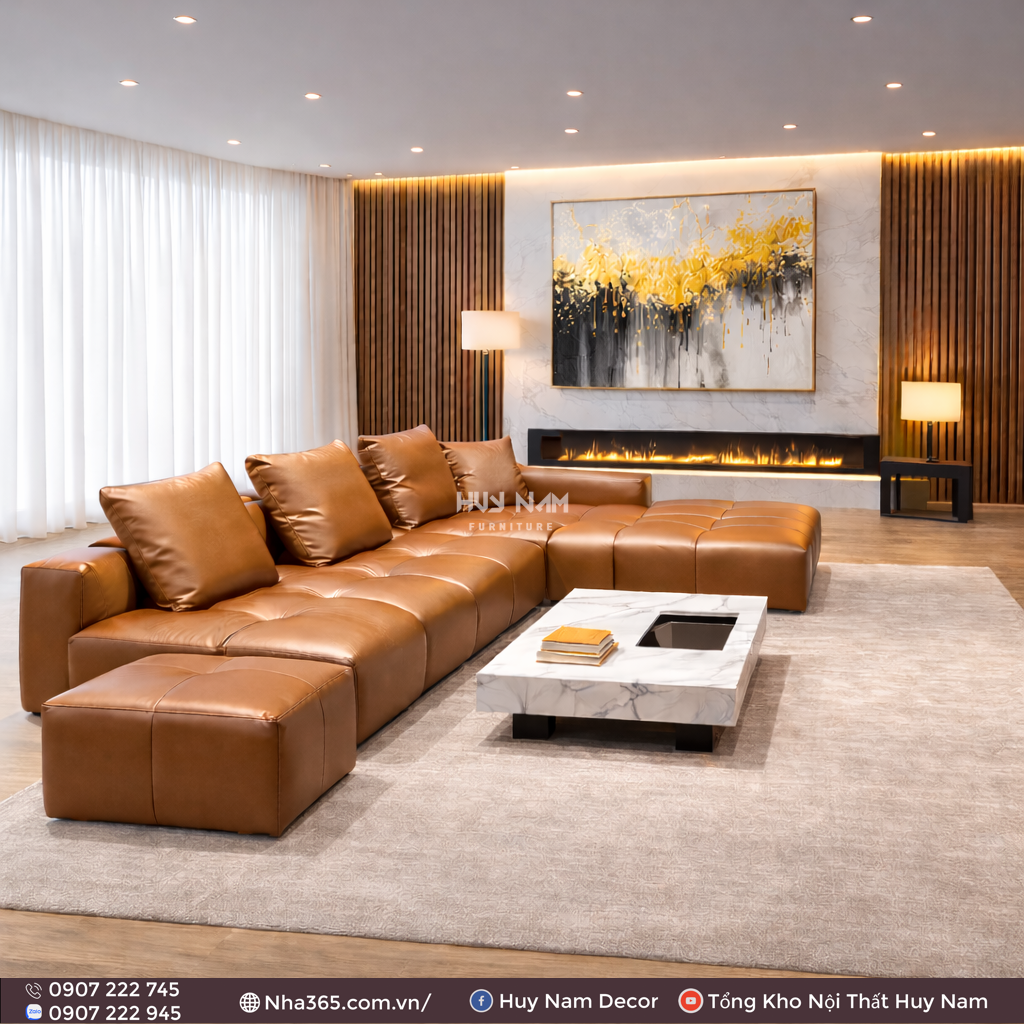 Sofa Hiện Đại SF-2107 Cao Cấp | Sofa Da Nappa Chống Cào, Xoá Mực