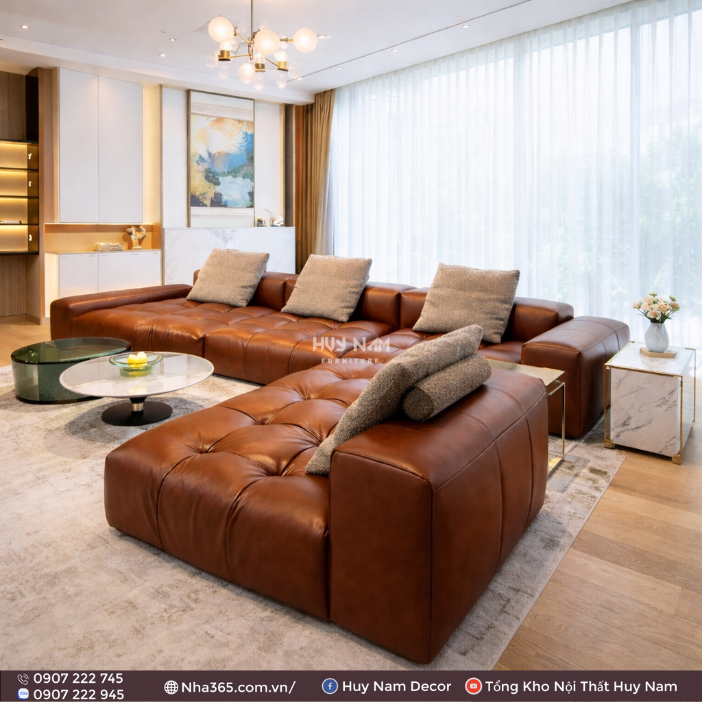 Sofa Hiện Đại SF-2108 Cao Cấp | Sofa Da Nappa Chống Cào, Xoá Mực