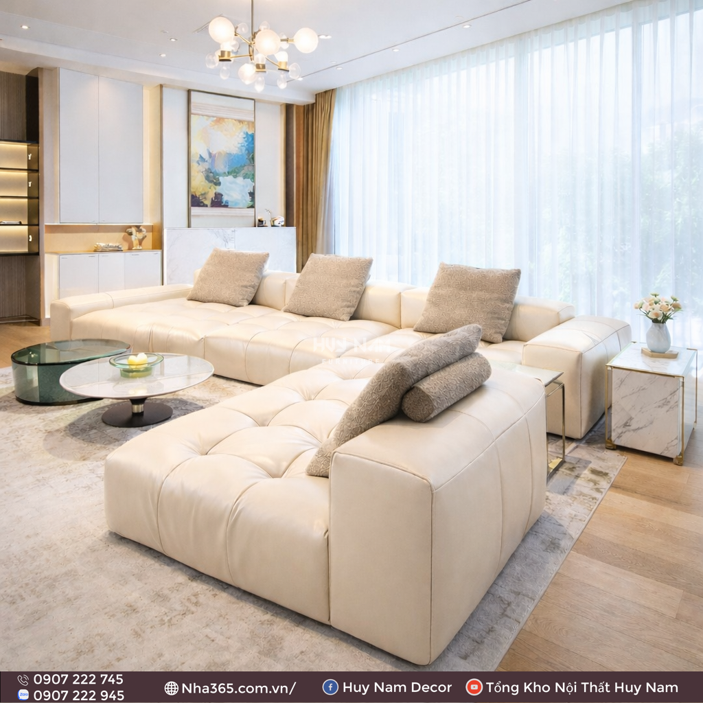 Sofa Hiện Đại SF-2108 Cao Cấp | Sofa Da Nappa Chống Cào, Xoá Mực