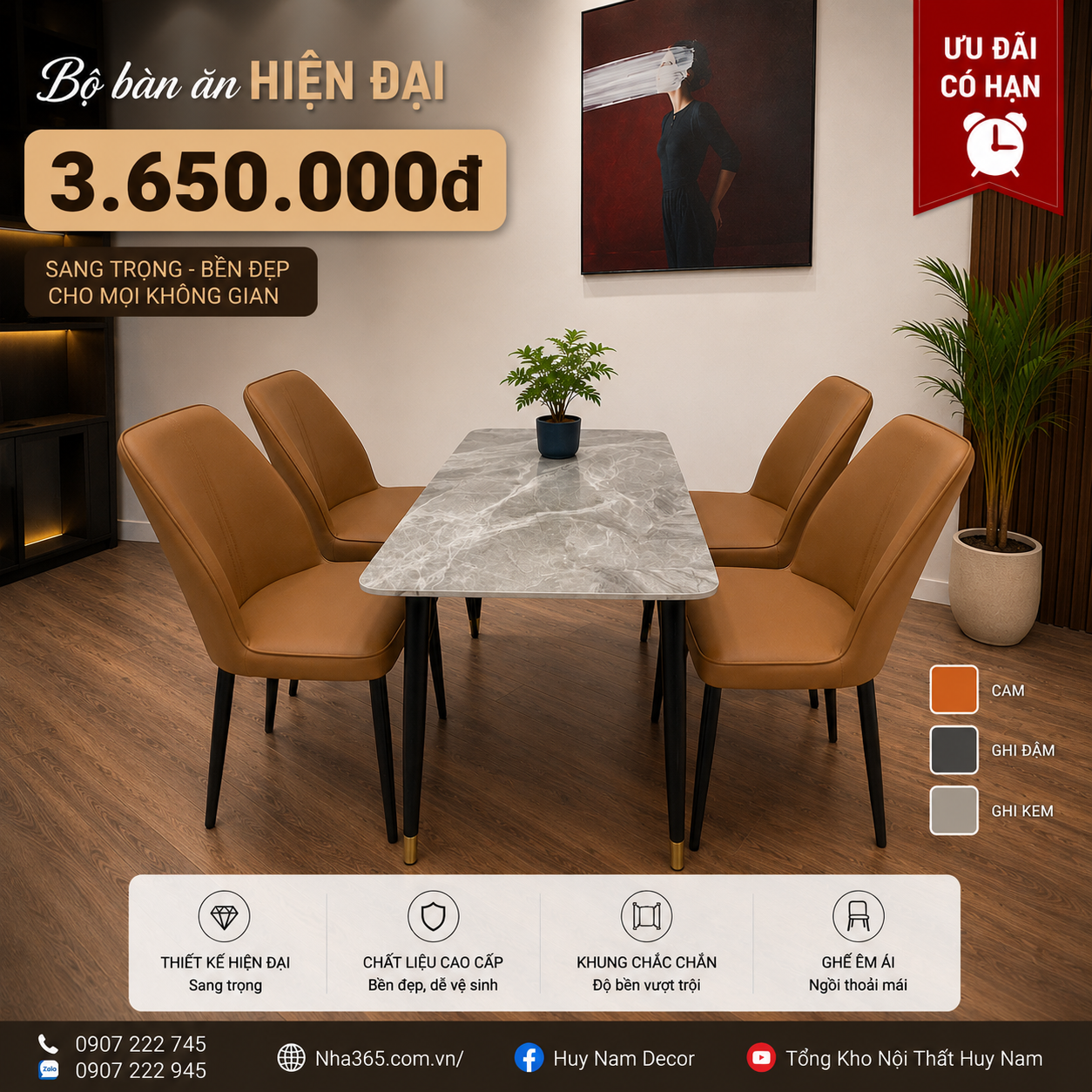 [SALE OFF] BÀN ĂN CHÂN CÔN 1M2, 4 GHẾ 1025