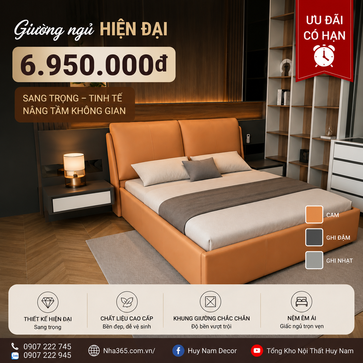 [BÁN CHẠY] Giường ngủ bọc nệm 1250 1m8