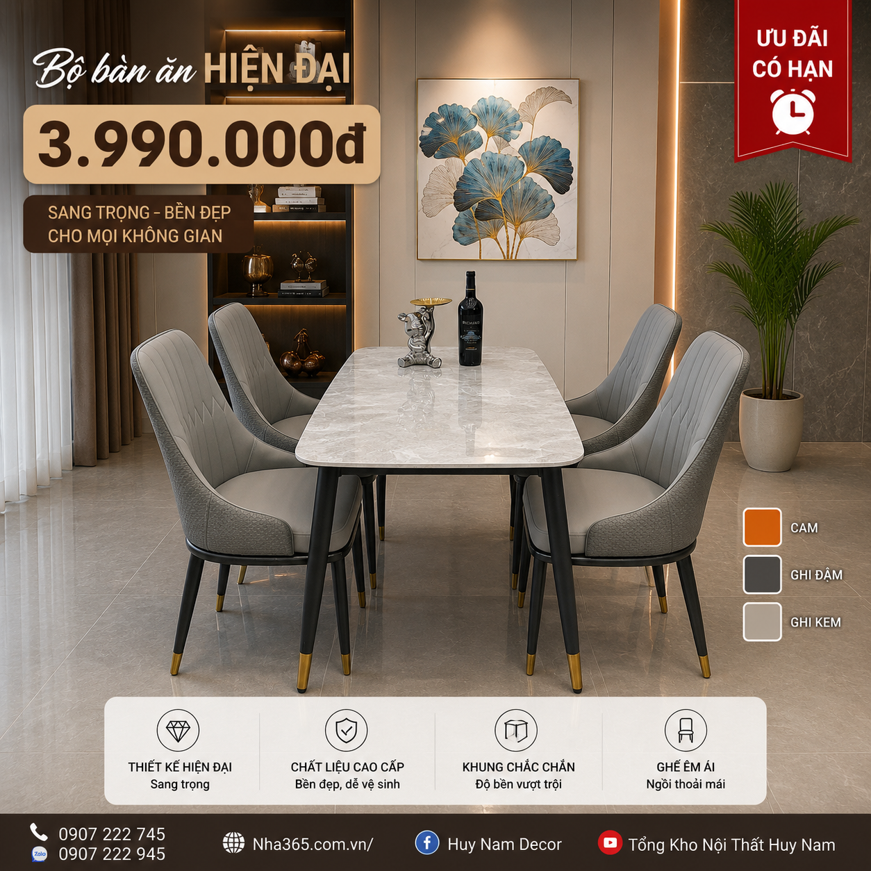 [SALE OFF] Bàn ăn chân côn 1M2, 4 Ghế Monet Vip