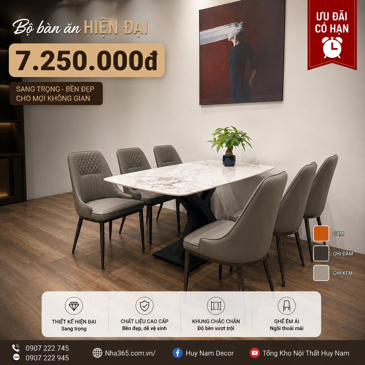 [BÁN CHẠY] BÀN ĂN 1M6, 6 GHẾ Caro